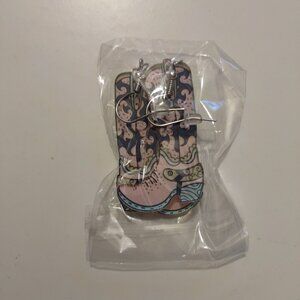 Western Cowgirl Boot Pattern Earrings With Hooks-NEW